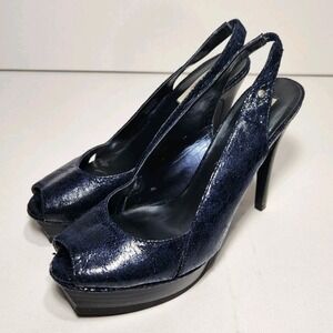 Vera‎ Wang Womens Heels Size 10M Snakeskin Blue Slingback Open Toe